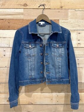 Eileen Fisher Denim Jean Jacket Size XS Trucker Crop Flap Pockets Button